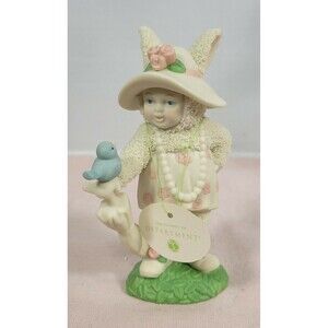 New Dept 56 Snowbunnies “Im All Dressed Up” Bunny Figurine Blue Bird Bonnet